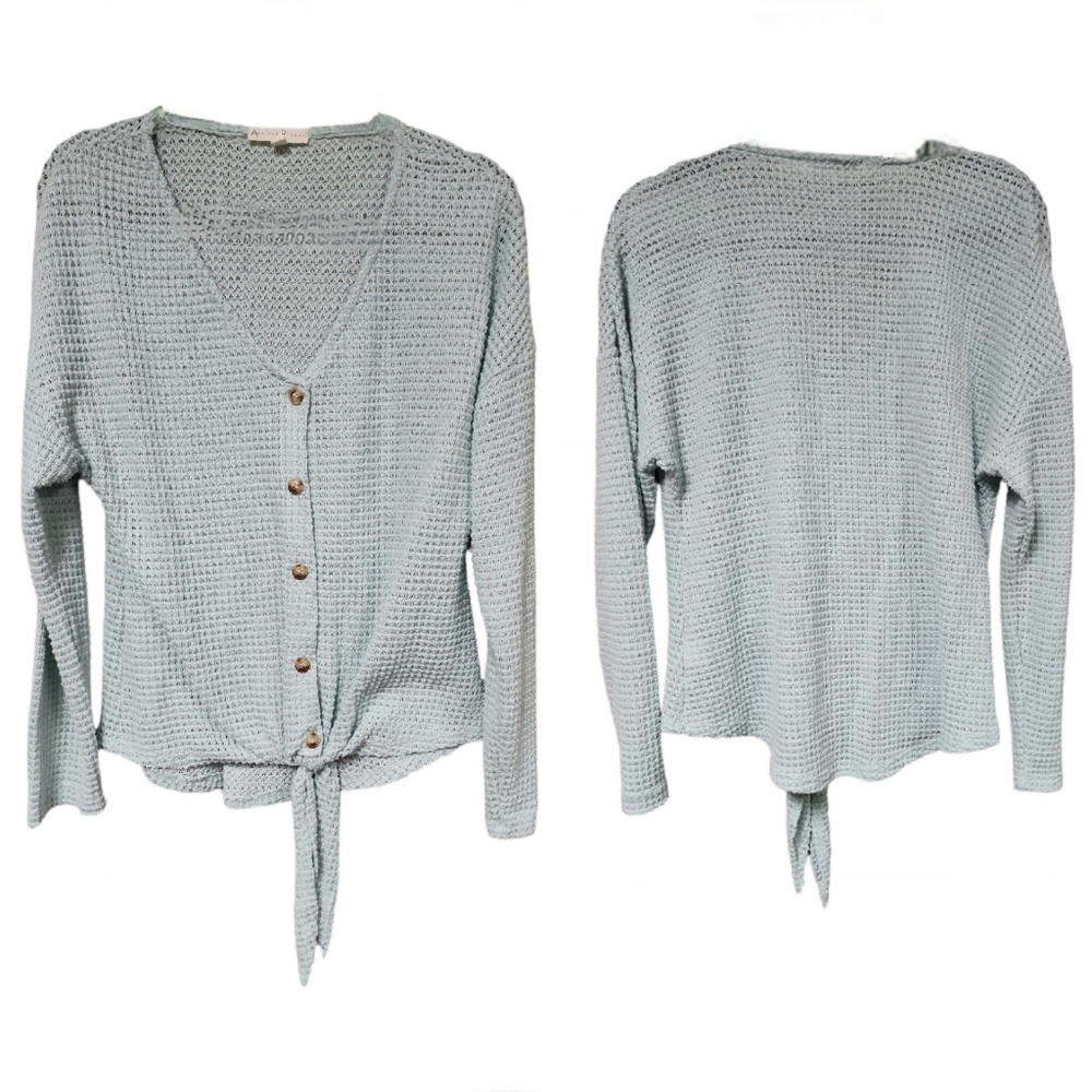 Another Reasons  Long Sleeves Button Front Knit Sweater With Bottom Tie Sz Large